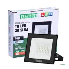 REFLETOR LED SLIM 30W 6500K PRETO TASCHIBRA